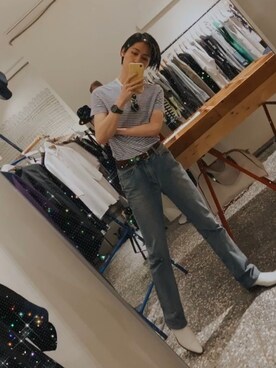 「Saint Laurent（サンローラン）のアイテム（パンツ）」を使った、穎川ゆうきさん（メンズ・175cm）の春コーディネート