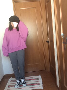 「短丈」｜「アイテム（ハンチング/ベレー帽）」を使った、♡あーりん♡さん（レディース・154cm）の冬コーディネート