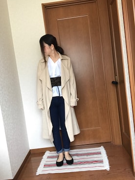 「サッシュベルト」｜「アイテム（トレンチコート）」を使った、♡あーりん♡さん（レディース・154cm）の春コーディネート