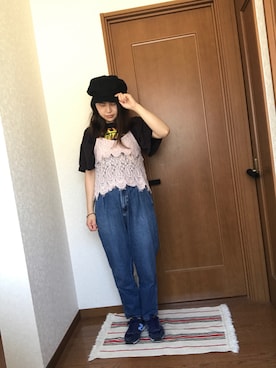 「Lattice（Lattice）のアイテム（キャスケット）」を使った、♡あーりん♡さん（レディース・154cm）の春コーディネート