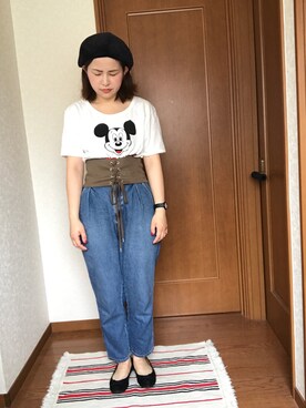 「マムジーンズ」｜「アイテム（ハンチング/ベレー帽）」を使った、♡あーりん♡さん（レディース・154cm）の秋コーディネート