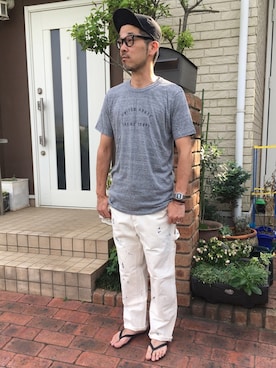 「ペインターパンツ」｜「アイテム（ビーチサンダル）」を使った、k2106さん（メンズ・175cm）の夏コーディネート