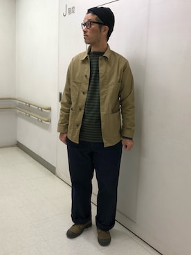 「アイテム（チノパンツ、ブルー系）」を使った、k2106さん（メンズ・175cm）の冬コーディネート