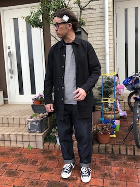 「ポケットＴシャツ」｜「アイテム（ハンチング/ベレー帽）」を使った、k2106さん（メンズ・175cm）の春コーディネート