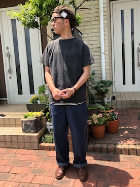 「ポケットＴシャツ」｜「アイテム（ハンチング/ベレー帽）」を使った、k2106さん（メンズ・175cm）の春コーディネート