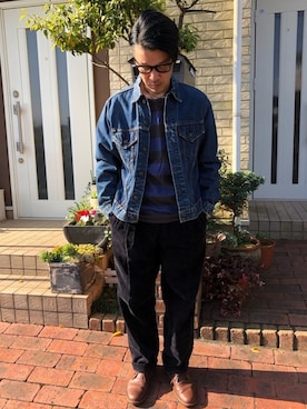 「clarks」｜「アイテム（デニムジャケット）」を使った、k2106さん（メンズ・175cm）の秋コーディネート