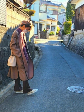 「JUNOAH（ジュノア）のアイテム（ノーカラーコート）」を使った、tsubasaさん（レディース・167cm）の冬コーディネート