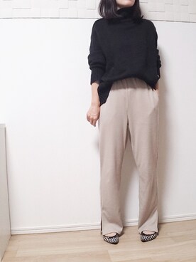 「リブニットパンツ」｜「アイテム（バレエシューズ）」を使った、はなさん（レディース・161cm）の秋コーディネート