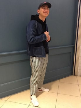 「CAL O LINE（キャルオーライン）のアイテム（デニムジャケット）」を使った、わくたさん（メンズ・177cm）の冬コーディネート