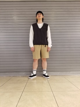 「MANASTASH（マナスタッシュ）のアイテム（ベスト）」を使った、わくたさん（メンズ・177cm）の夏コーディネート