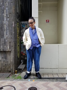 「MANASTASH（マナスタッシュ）のアイテム（カーディガン/ボレロ）」を使った、わくたさん（メンズ・177cm）の春コーディネート