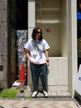 「MANASTASH（マナスタッシュ）のアイテム（サンダル）」を使った、わくたさん（メンズ・177cm）の春コーディネート