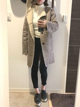 「KBF（ケイビーエフ）のアイテム（ムートンコート）」を使った、yuyuさん（レディース・163cm）の冬コーディネート