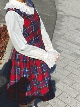 「タータンチェック」｜「アイテム（ジャンパースカート）」を使った、dreamingstrawberryさん（レディース・153cm）の冬コーディネート