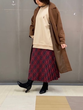 「ワンポイント」｜「アイテム（チェスターコート）」を使った、へちまさん（レディース・160cm）の冬コーディネート