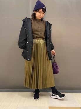 「チャイナシャツ」｜「アイテム（その他アウター）」を使った、へちまさん（レディース・160cm）の冬コーディネート