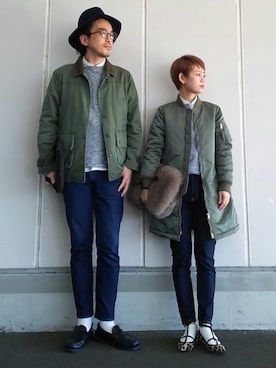 「BEAMS（ビームス）のアイテム（モカシン/デッキシューズ）」を使った、yukiさん（レディース・152cm）の冬コーディネート