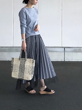 「SENSE OF PLACE by URBAN RESEARCH（センスオブプレイスバイアーバンリサーチ）のギンガムチェックリバーシブルスカート（スカート）」を使った、yukiさん（レディース・152cm）の夏コーディネート