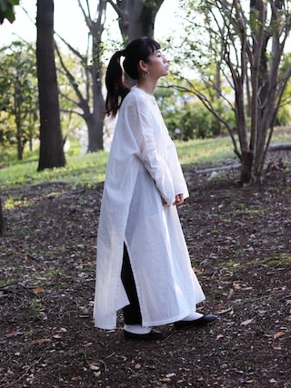 mizuiro ind ラックナウ刺繍バンドカラーシャツワンピース mizuiroind（ミズイロインド）の「ラックナウ刺繍バンドカラー