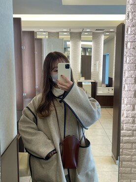 「Kastane（カスタネ）のアイテム（ノーカラーコート）」を使った、tomoneさん（レディース・158cm）の冬コーディネート