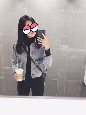 「蝦皮 bonnieshopのアイテム（デニムジャケット、ブルー系）」を使った、Akan さん（レディース・160cm）の冬コーディネート