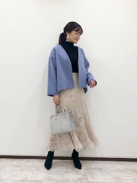「レーススカート」｜「アイテム（ノーカラージャケット）」を使った、mai＿Andemiuさん（レディース・163cm）の秋コーディネート