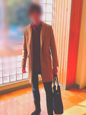 「improves（インプローブス）のアイテム（チェスターコート）」を使った、🕷りく🕷さん（メンズ・170cm）の秋コーディネート