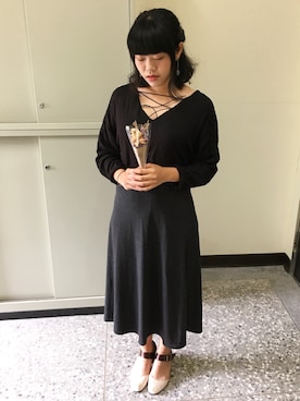 「RAINBOW SHOPのアイテム（スカート）」を使った、袁yuanさん（レディース・163cm）の春コーディネート