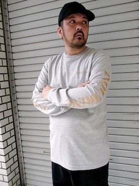 「袖プリント」｜「アイテム（キャップ）」を使った、tinyworldさん（メンズ・173cm）の春コーディネート