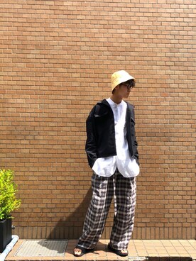 「Hender Scheme（エンダースキーマ）のアイテム（帽子）」を使った、Keishiro Hidaさん（メンズ・179cm）の夏コーディネート