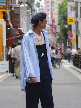 「Engineered Garments（エンジニアードガーメンツ）のアイテム（サロペット/オーバーオール）」を使った、Keishiro Hidaさん（メンズ・179cm）の秋コーディネート