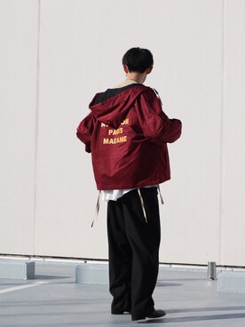 「Yohji Yamamoto（ヨウジヤマモト）のアイテム（パンツ）」を使った、Keishiro Hidaさん（メンズ・179cm）の秋コーディネート