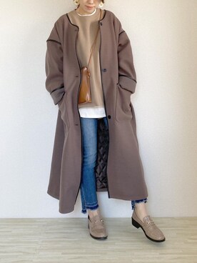 「ラフコーデ」｜「アイテム（ノーカラーコート）」を使った、Nanaさん（レディース・150cm）の冬コーディネート