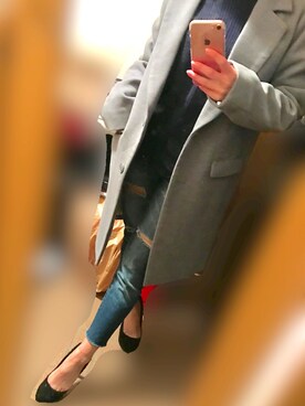 「one way（ワンウェイ）のアイテム（チェスターコート）」を使った、のんさん（レディース・145cm）の春コーディネート