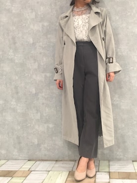 「レースブラウス」｜「アイテム（トレンチコート）」を使った、くすみんさん（レディース・153cm）の冬コーディネート
