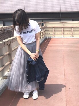 「ミックススタイル」｜「アイテム（デニムジャケット）」を使った、くすみんさん（レディース・153cm）の春コーディネート