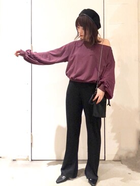 「Aunt Marie's（アントマリーズ）のWEARISTA YUKI × AUNT MARIE'S ミニ裏毛ボリュームスリーブTOPS（Tシャツ/カットソー）」を使った、くすみんさん（レディース・153cm）の秋コーディネート