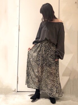 「Aunt Marie's（アントマリーズ）のWEARISTA YUKI × AUNT MARIE'S ミニ裏毛ボリュームスリーブTOPS（Tシャツ/カットソー）」を使った、くすみんさん（レディース・153cm）の秋コーディネート
