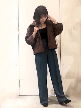 「アイテム（デニムジャケット、ブラウン系）」を使った、くすみんさん（レディース・153cm）の秋コーディネート