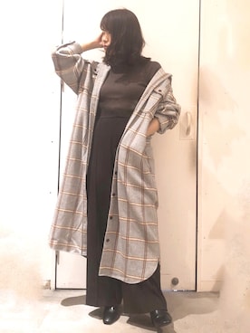 「アイテム（シャツワンピース、ブラック系）」を使った、くすみんさん（レディース・153cm）の秋コーディネート