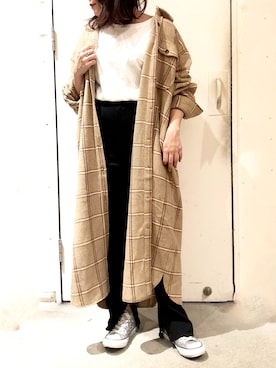 「アイテム（シャツワンピース）」を使った、くすみんさん（レディース・153cm）の秋コーディネート