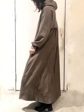 「Aunt Marie's（アントマリーズ）のAUNT MARIE'S バックプリーツフーディーワンピース（ワンピース）」を使った、くすみんさん（レディース・153cm）の秋コーディネート