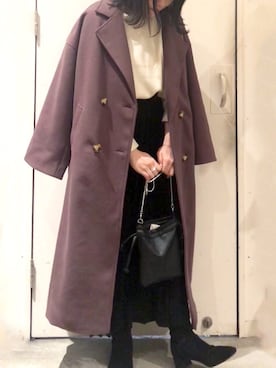 「アイテム（チェスターコート、パープル系）」を使った、くすみんさん（レディース・153cm）の秋コーディネート