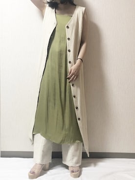 「アイテム（ワンピース/ドレス、グリーン系）」を使った、くすみんさん（レディース・153cm）の夏コーディネート