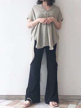 「Aunt Marie's（アントマリーズ）のAUNT MARIE'S ハーフスリーブバックスリットシャツ（シャツ/ブラウス）」を使った、くすみんさん（レディース・153cm）の夏コーディネート