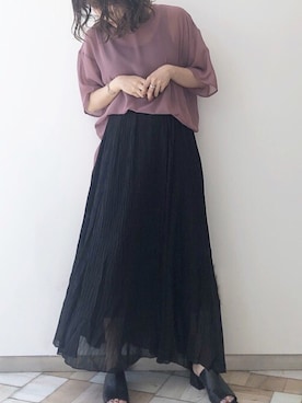 「Aunt Marie's（アントマリーズ）のAUNT MARIE'S フェイクレザースクエアサンダル（サンダル）」を使った、くすみんさん（レディース・153cm）の夏コーディネート