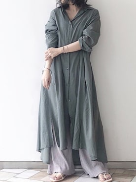 「アイテム（シャツワンピース）」を使った、くすみんさん（レディース・153cm・20代）の夏コーディネート