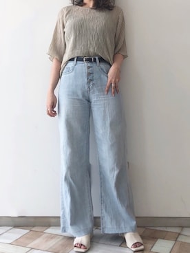 「Aunt Marie's（アントマリーズ）のAUNT MARIE'S フェイクレザースクエアサンダル（サンダル）」を使った、くすみんさん（レディース・153cm）の夏コーディネート