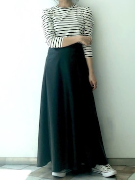 「Chico（チコ）のレザーロングフレアスカート/レザースカート（スカート）」を使った、くすみんさん（レディース・153cm）の秋コーディネート