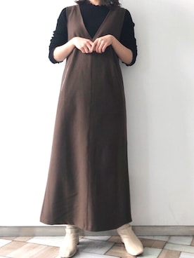 「アイテム（ジャンパースカート）」を使った、くすみんさん（レディース・153cm）の秋コーディネート